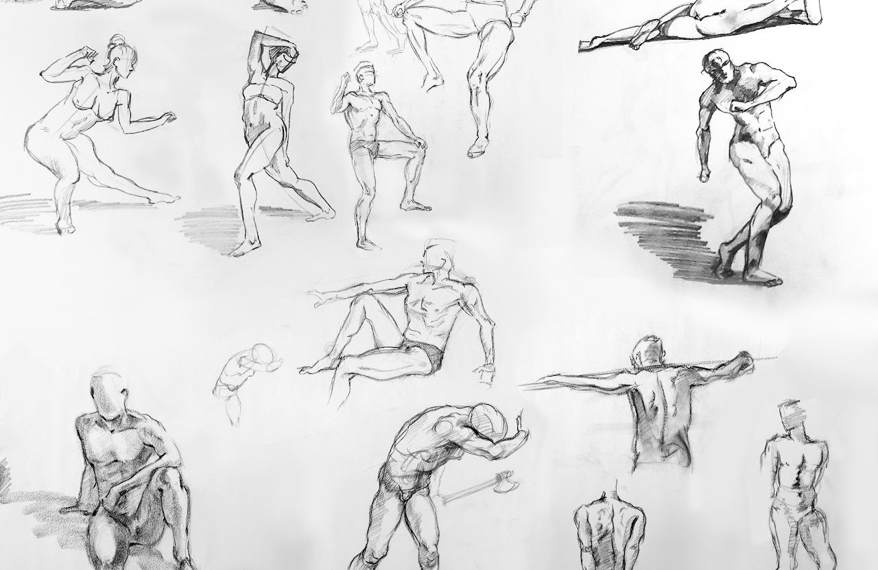 Pencil figure studies in motion.